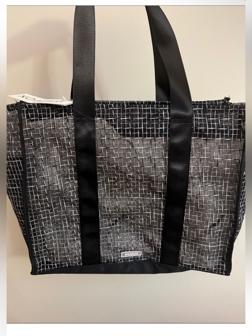 Wildfox Mesh Grid Tote Bag Black Silver White Crosshatch